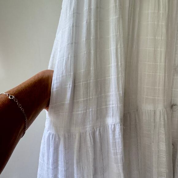 Women’s White Tiered Midi Dress Size S Gauze Cotton Button Front Trad Wife Boho - Picture 7 of 9